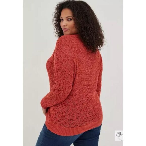 Torrid 6 Reddish/Orange Open Stitch Pullover V-Neck Sweater Pullover shirt - Picture 2 of 9